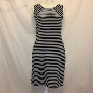 LOFT Striped Gray Black Sleeveless Dress Sz S